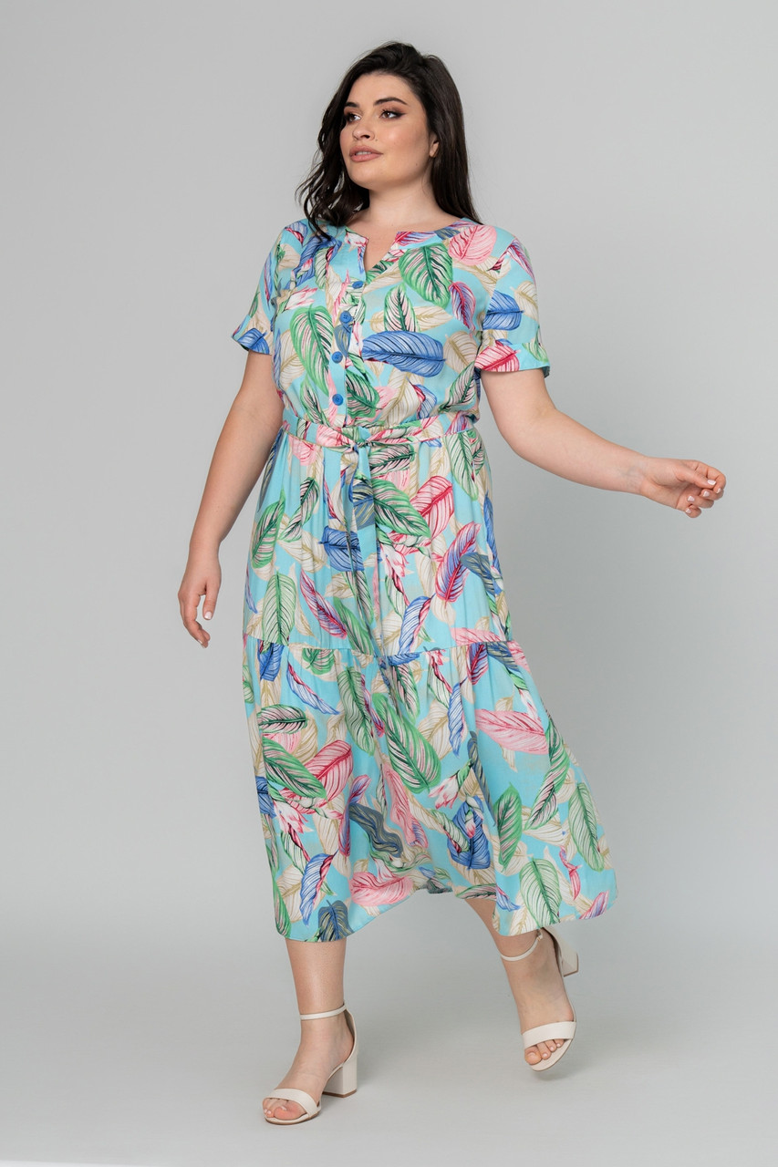 Штапельна принтована сукня Ярина натуральна на літо великих розмірів 52-58 різні кольори, фото 1