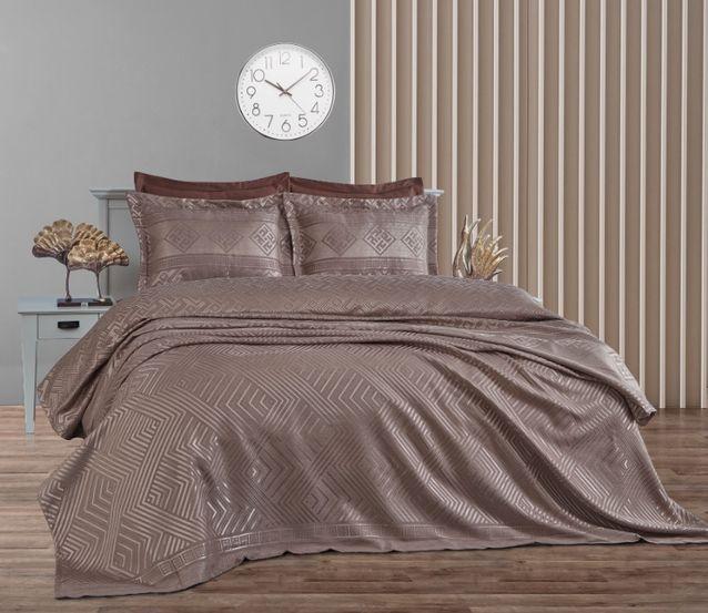 Покривало жакард з наволочками Dantela Vita - Justo kahve кавовий євро, фото 1