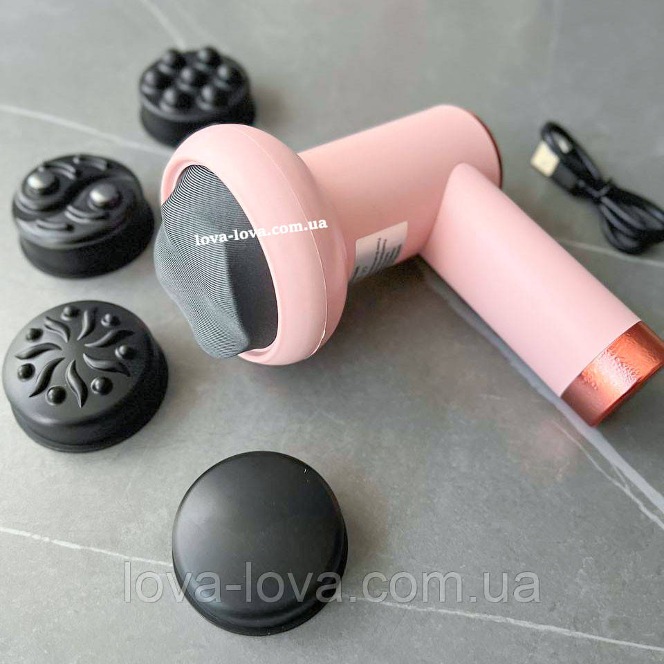Масажер ручний акумуляторний Deep Rolling Massager SL-630 для тіла з насадками антицелюлітний Рожевий