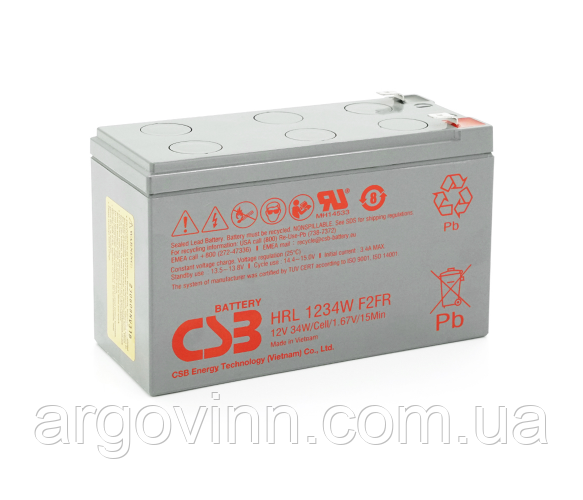 Акумуляторна батарея CSB HRL1234WF2, 12V 9Ah (151х65х98мм), 2.62 кг Q10