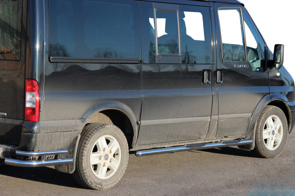 Бічні труби BB002 (2 шт., нерж.) 60 мм, L3/L4 (довга) для Ford Transit 2000-2014 рр