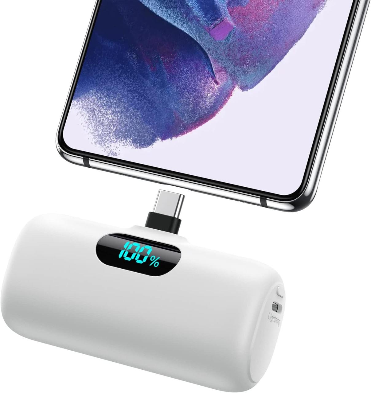 Міні-портативний зарядний пристрій 5000 мАч Power Bank, 15 Вт PD USB C Мобільний Телефон З живленням, РК-дисплей Акумулятор