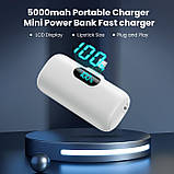 Міні-портативний зарядний пристрій 5000 мАч Power Bank, 15 Вт PD USB C Мобільний Телефон З живленням, РК-дисплей Акумулятор, фото 4