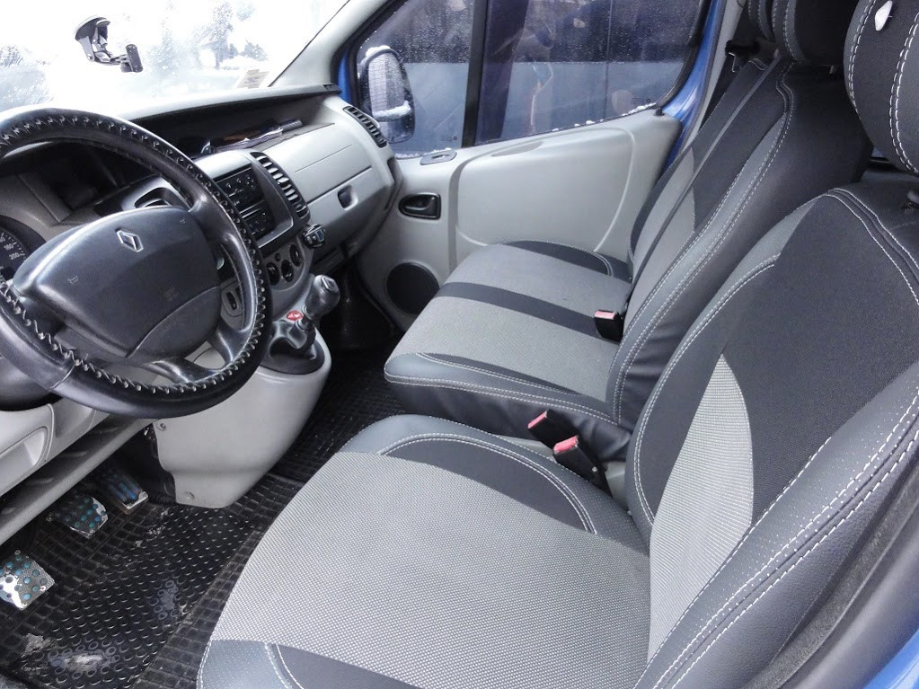 Авточохли (кожзам і тканина, Premium) Передні 2 та 1 та салон для Renault Trafic 2001-2015 рр