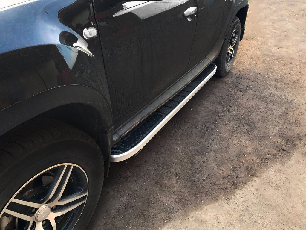 Бокові пороги Tayga Grey V2 (2 шт., алюміній) для Dacia Duster 2008-2018 рр