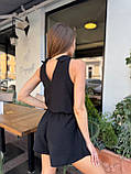 Чорний жіночий літній костюм із жатого льону: сорочка та шорти, фото 4