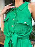 Зелений жіночий літній костюм із жатого льону: сорочка та шорти, фото 3