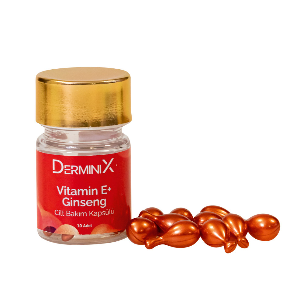 Капсули для догляду за обличчям із вітаміном Е й женьшенем Derminix, 10 капсул, фото 1