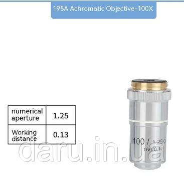 Об'єктив для мікроскопа 100х/1.25 oil 160 / 0.17 (ахроматичний, імерсійний), фото 1