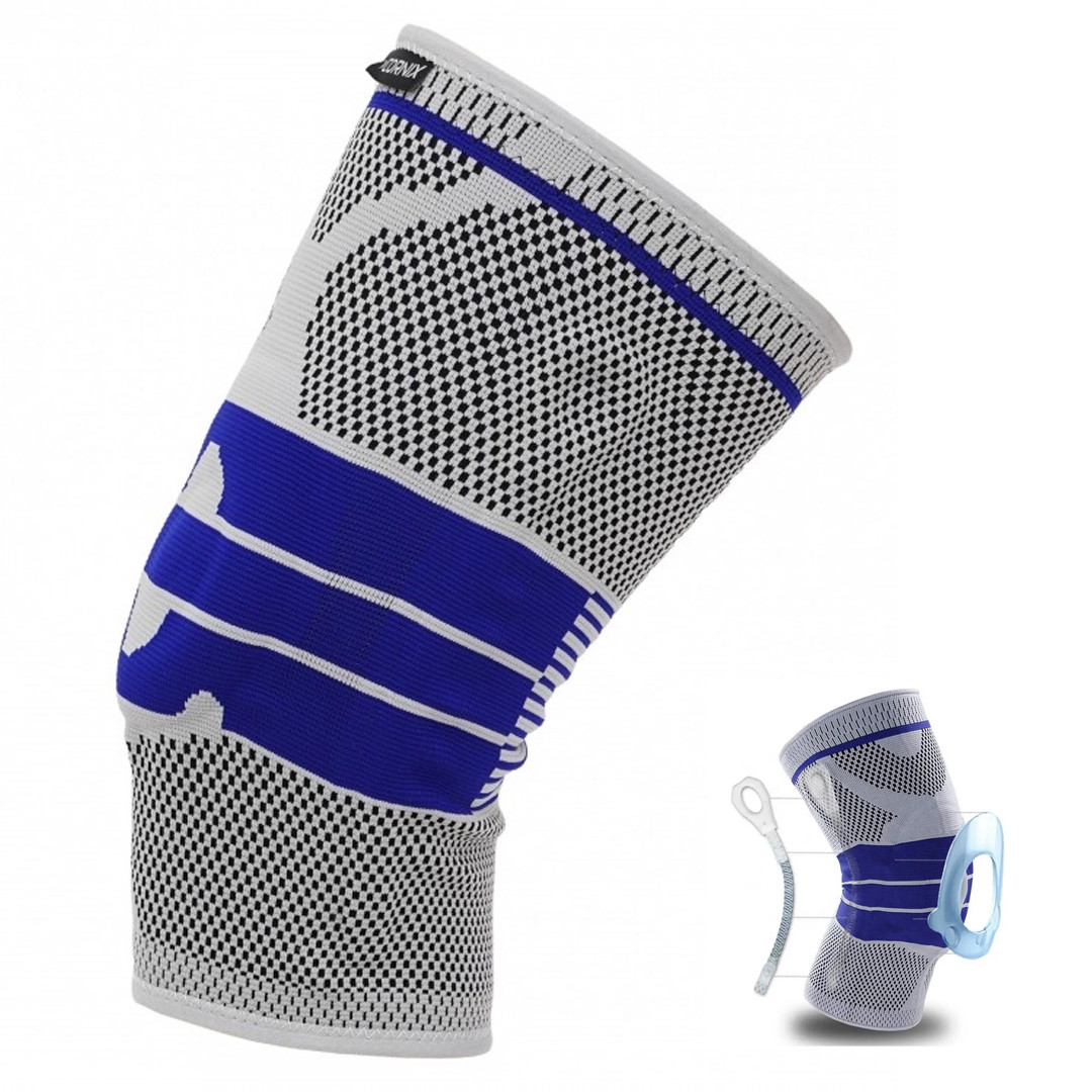 Еластичний наколінник із силіконовою та пружинною вставкою для фіксації колінного суглоба 907-50 Сіро-Синій, фото 1