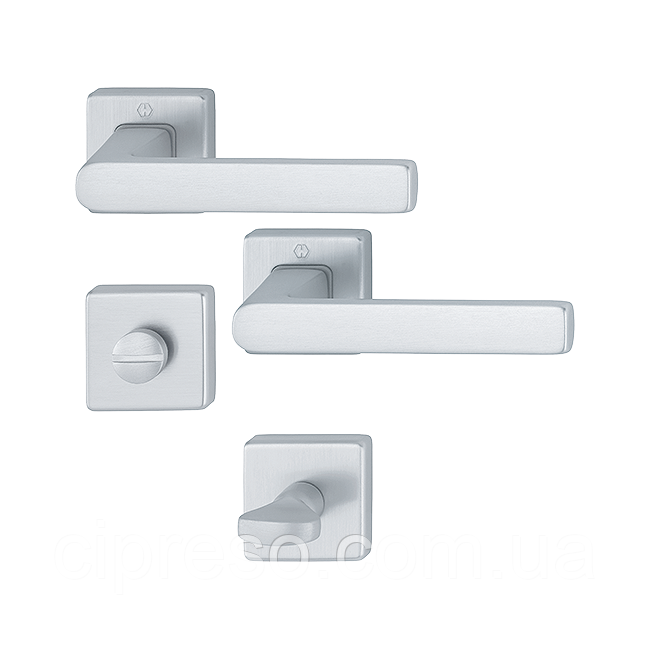Комплект дверних ручок Brindisi Алюміній з покриттям алюм.мат хром + WC в комплекті, фото 1