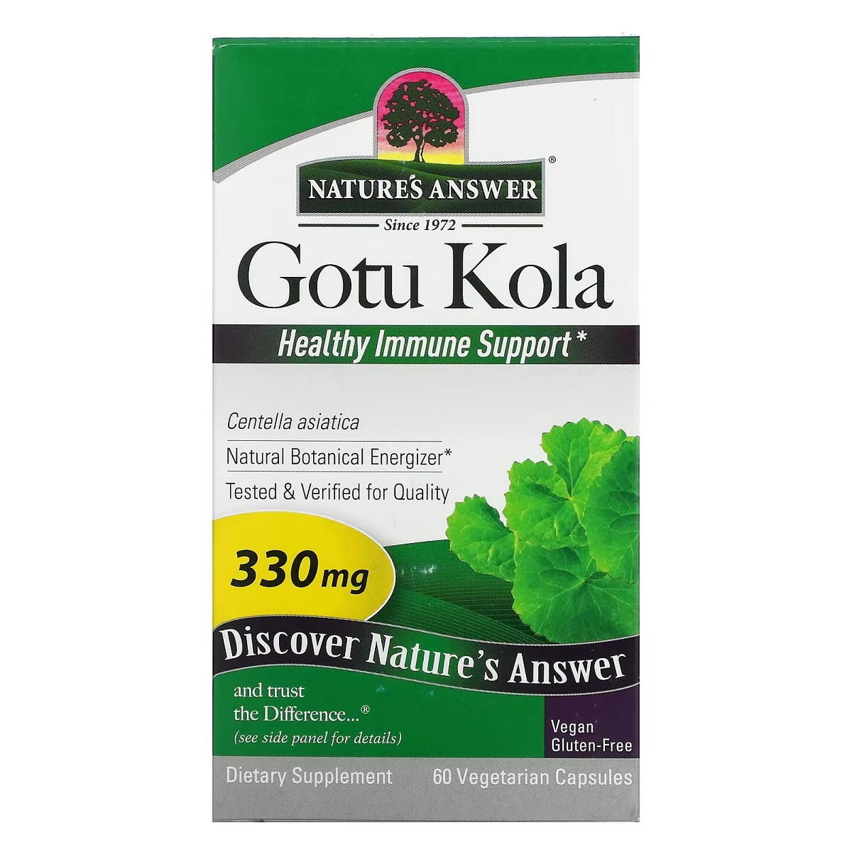 УЦЕНКА Готу кола, 330 мг, Gotu Kola, Healthy Immune Support, Nature's Answer, 60 вегетаріанських капсул (м'ята