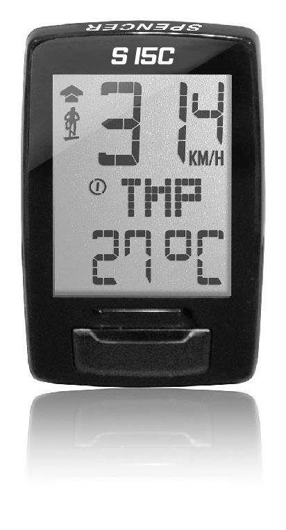 Велокомп'ютер Spencer S15C 15 функцій, бездротовий з каденсом, чорний (LIV026)
