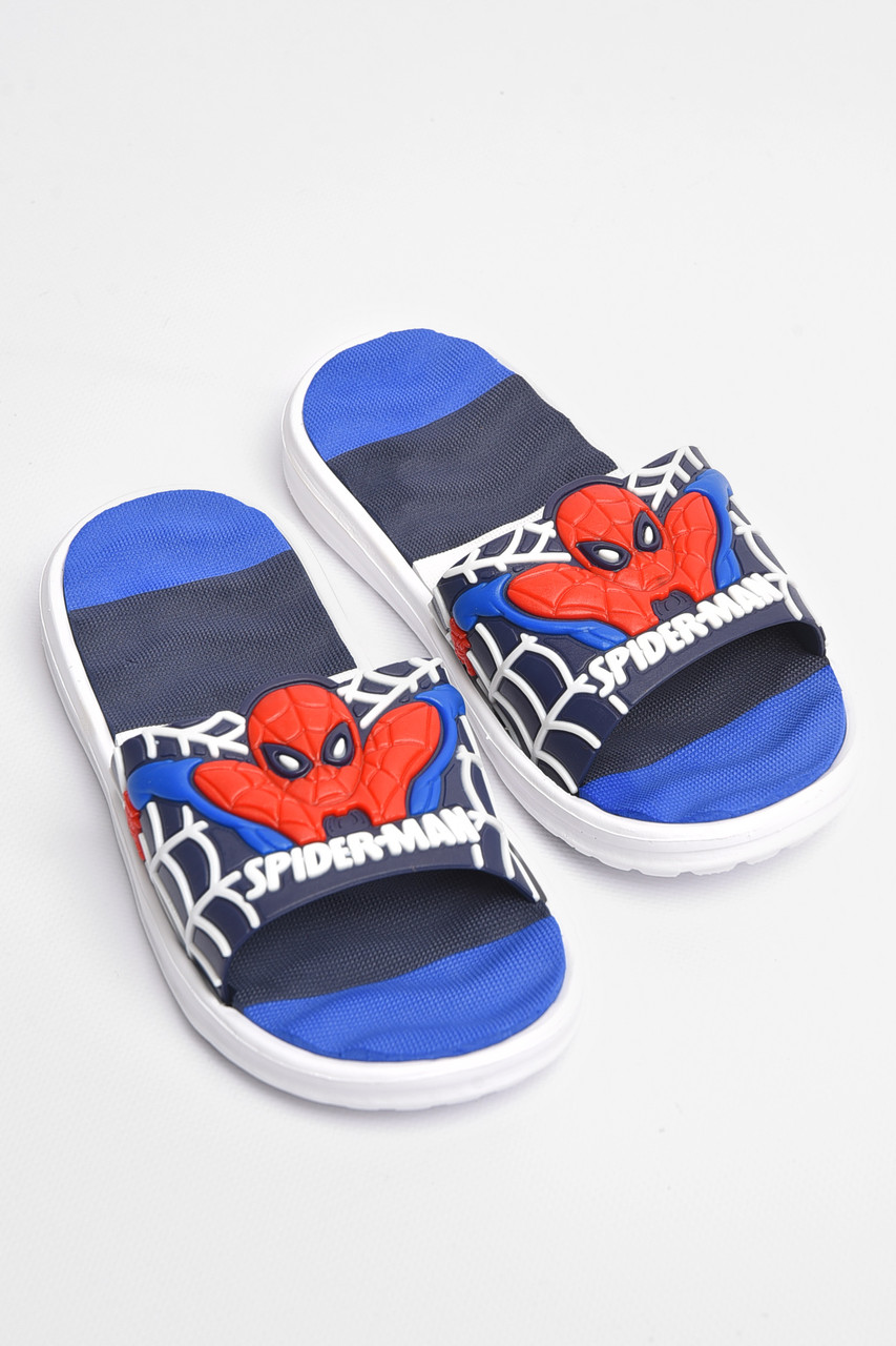 Шльопанці дитячі для хлопчика темно-синього кольору з людиною-павуком 181116T Безкоштовна доставка, фото 1