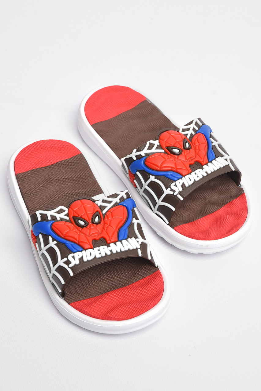 Шльопанці дитячі для хлопчика коричневого кольору з людиною-павуком 181121T Безкоштовна доставка, фото 1