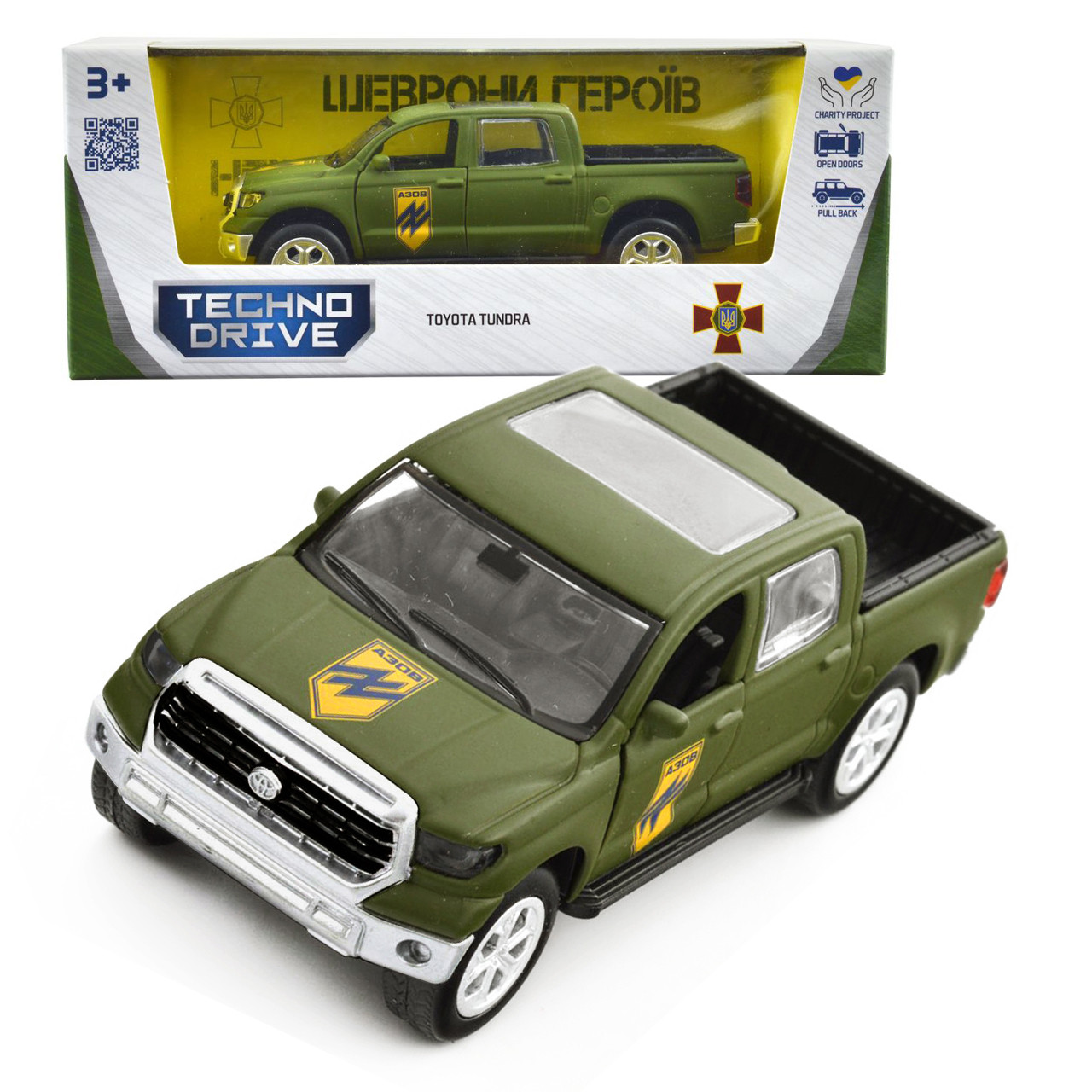 Машинка металева серії Шеврони Героїв Toyota Tundra Азов 1:40 мілітарі 5*12*4см (KM6008), фото 1