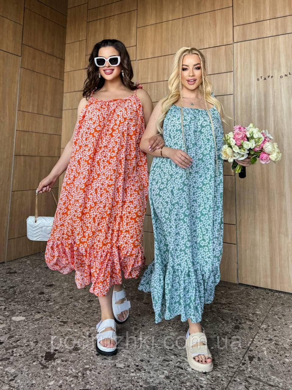 Довгий літній сарафан вільного силуету із зав'язками на плечах Тканина штапель Розміри: 50-52, 54-56, 58-60, фото 1