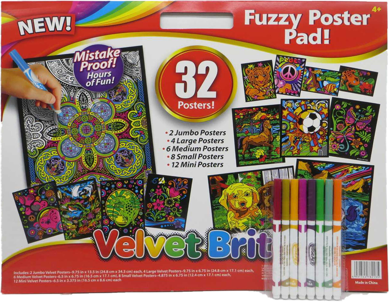 Оксамитова розмальовка — Jumbo 5 аркушів 32постера + фломастери 8 кольорів 40*50 см, фото 1