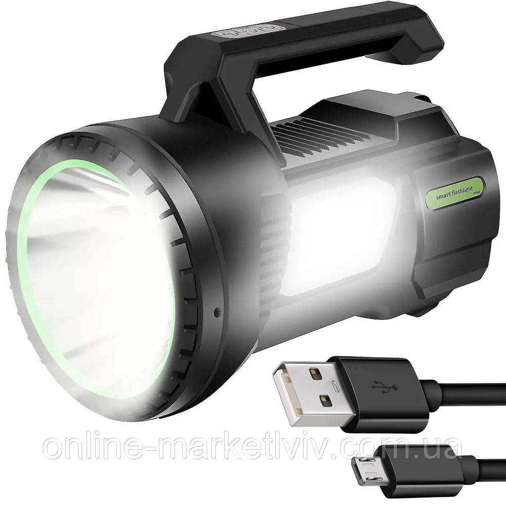 Ручний світлодіодний ліхтар 5W, 4800mAh, 600Lm, Klaus / Акумуляторний ручний прожектор / Кемпінговий ліхтарик