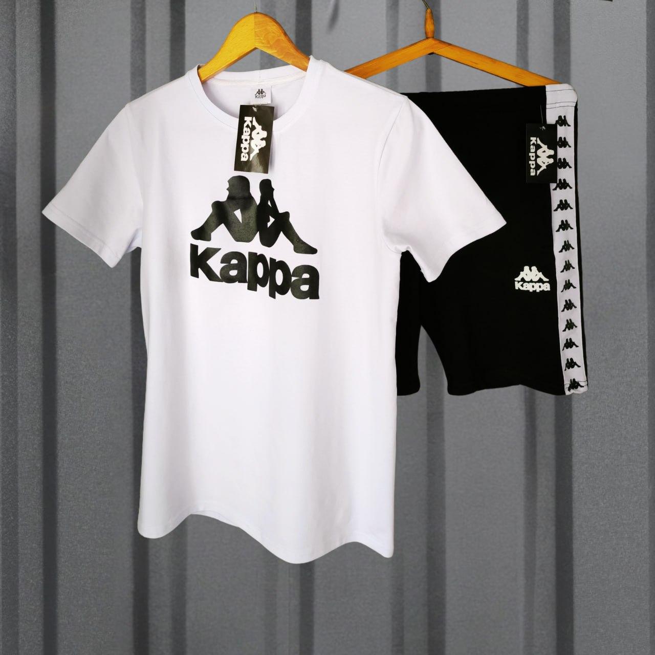 Чоловічий літній костюм Kappa шорти футболка спортивний комплект каппа чорно-білий, фото 1