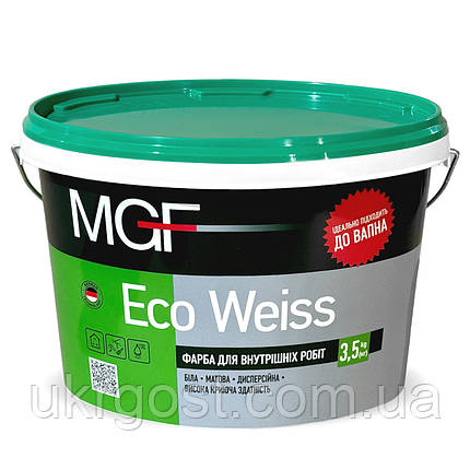 Фарба для стін акрилова водоемульсійна підходить для побілки MGF Eco Weiss M1 мат білий 3,5 кг, фото 4