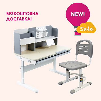 Парта FunDesk Ginepro Grey + Крісло FunDesk SST3LS Grey, фото 1