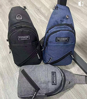 Чоловіча сумка слінг тканинна через плече на блискавці з кишенями 31*17 см у різних кольорах Nina
