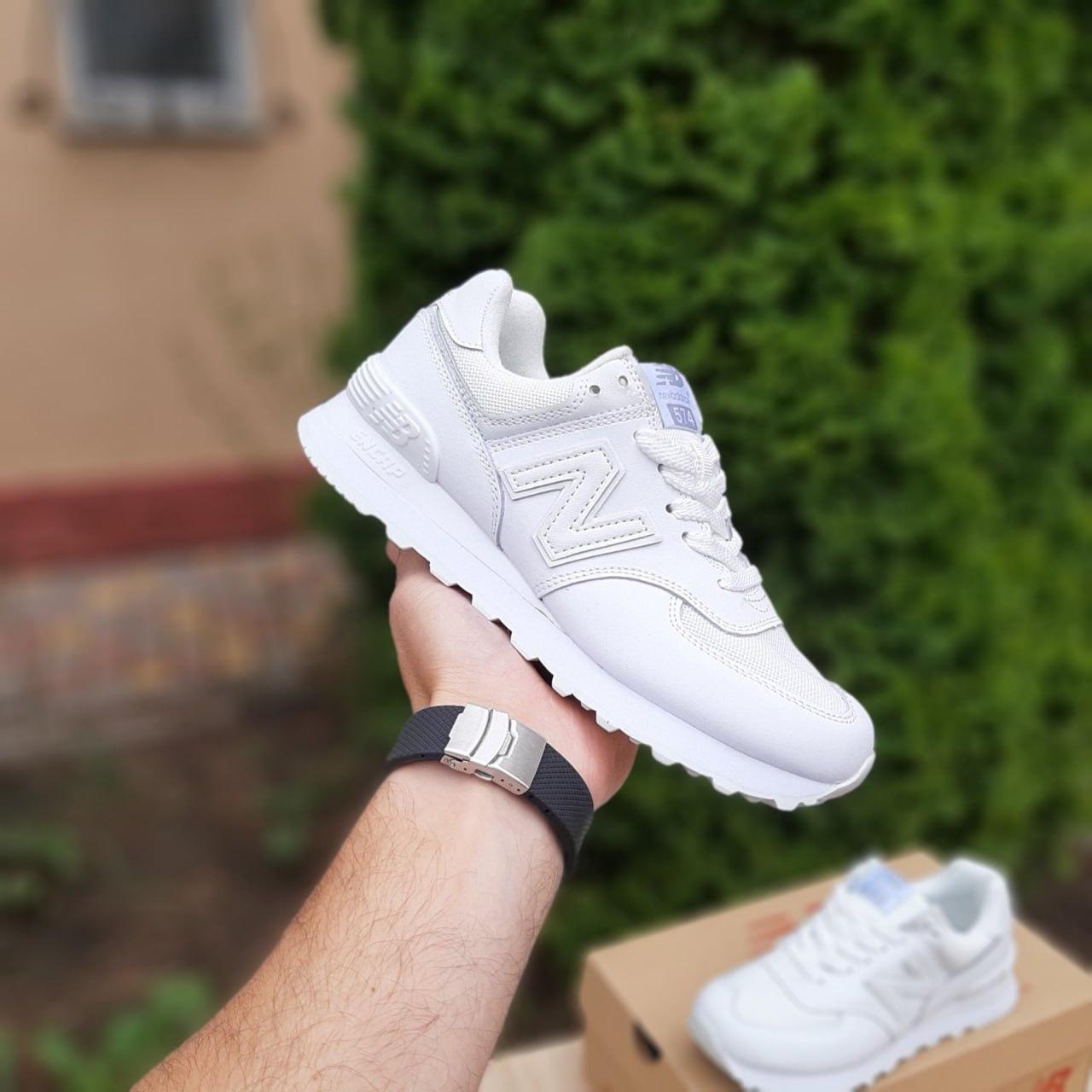 Жіночі кросівки New Balance 574 All White (Білі) Взуття Нью Баланс 574 шкіра сітка повсякденні демісезон
