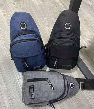 Чоловіча сумка слінг тканинна через плече на блискавці з кишенями 31*17 см у різних кольорах Nina