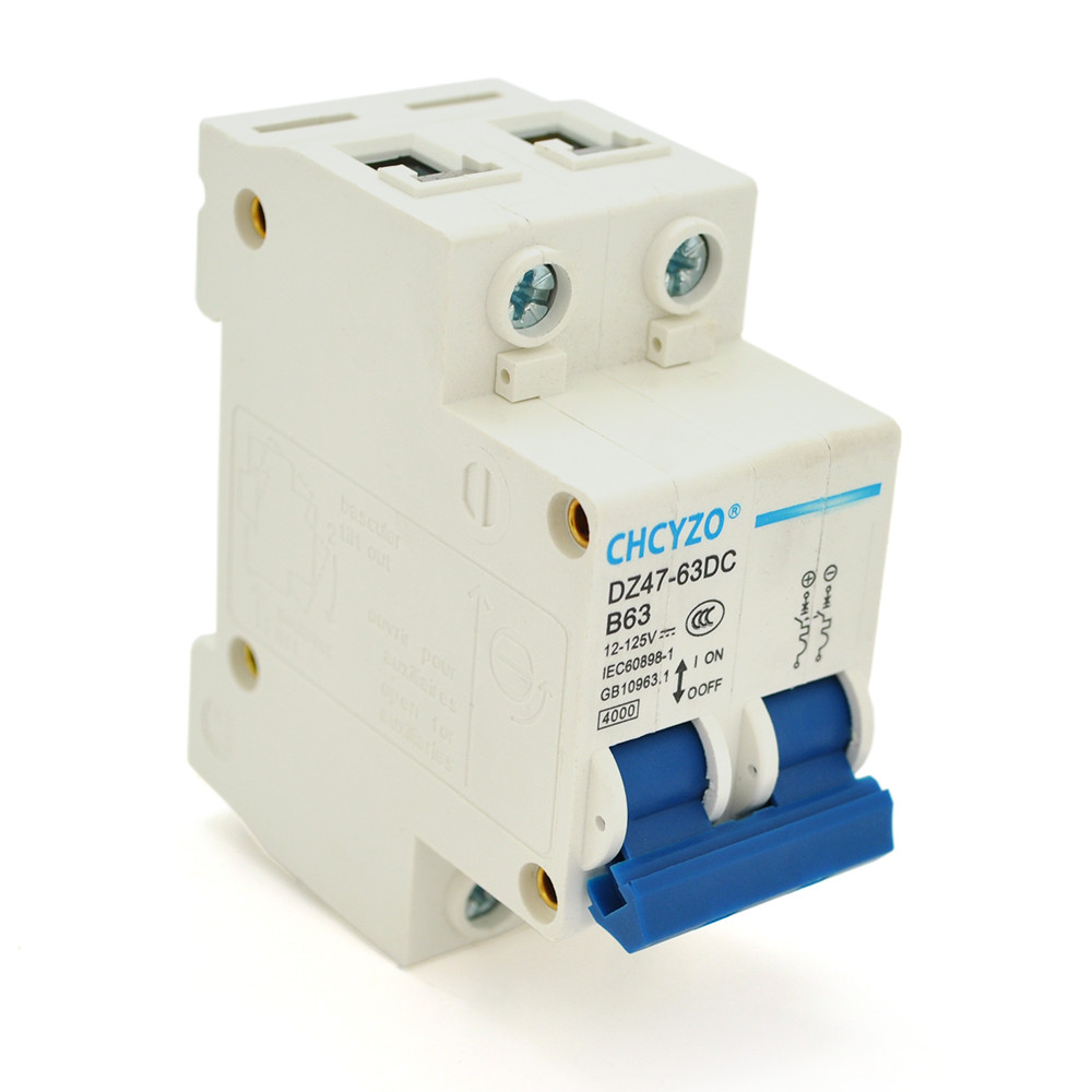 Автоматичний вимикач постійного струму CHCYZO DZ47-63DC-B63, 2P, 63A, 12-125V, фото 1