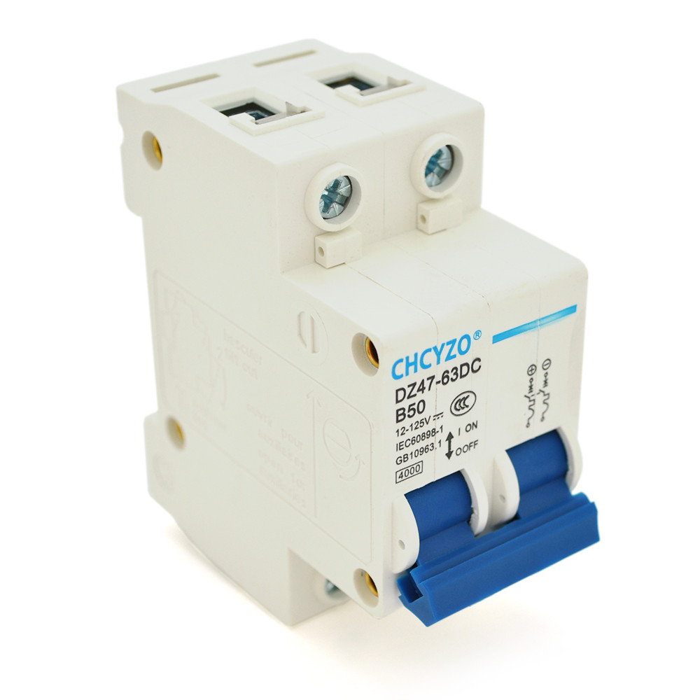Автоматичний вимикач постійного струму CHCYZO DZ47-63DC-B50, 2P, 50A, 12-125V, фото 1