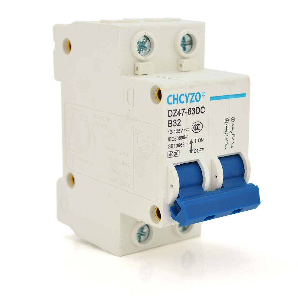 Автоматичний вимикач постійного струму CHCYZO DZ47-63DC-B32, 2P, 32A, 12-125V, фото 1