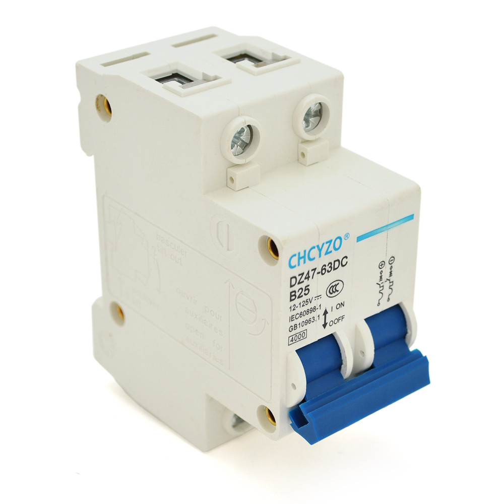 Автоматичний вимикач постійного струму CHCYZO DZ47-63DC-B25, 2P, 25A, 12-125V, фото 1