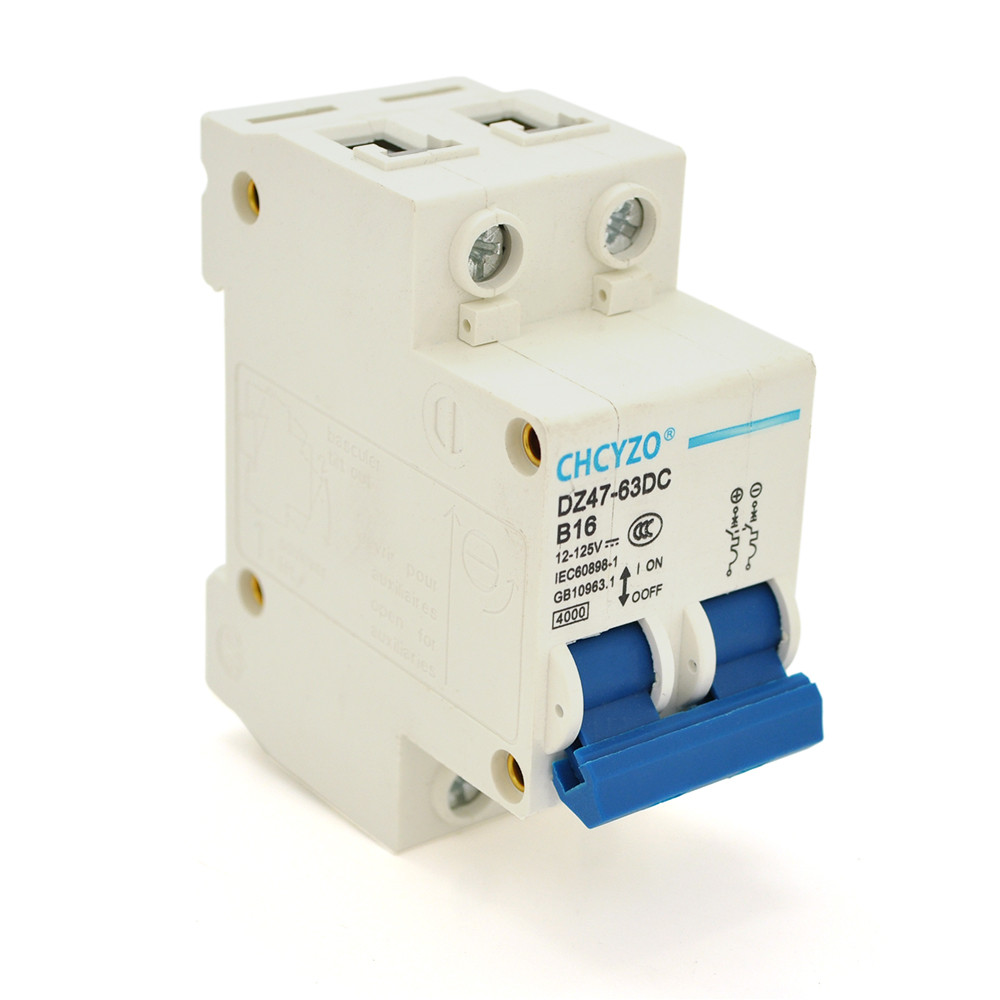 Автоматичний вимикач постійного струму CHCYZO DZ47-63DC-B16, 2P, 16A, 12-125V, фото 1