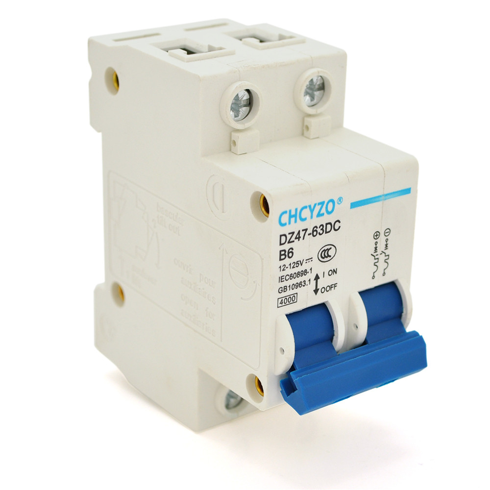 Автоматичний вимикач постійного струму CHCYZO DZ47-63DC-B6, 2P, 6A, 12-125V, фото 1