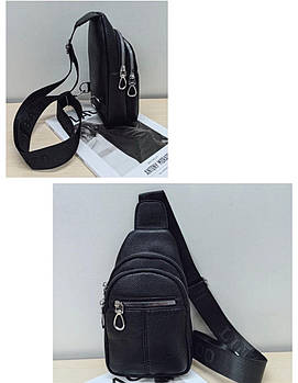Чоловіча сумка слінг чорна на блискавці з кишенею 28*13 см зі штучної шкіри Nina