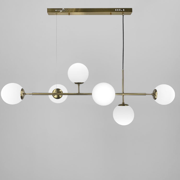 Видовжений світильник в корпусі метал кольору латунь з білими плафонами, фото 1