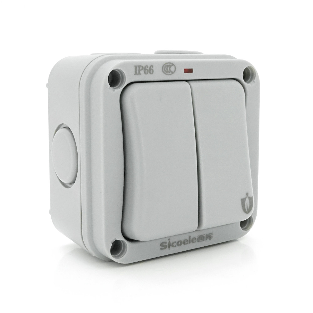 Вимикач подвійний зовнішнього монтажу SL-2, водонепроникний, IP66, AC: 110-250V, 10A, White, фото 1