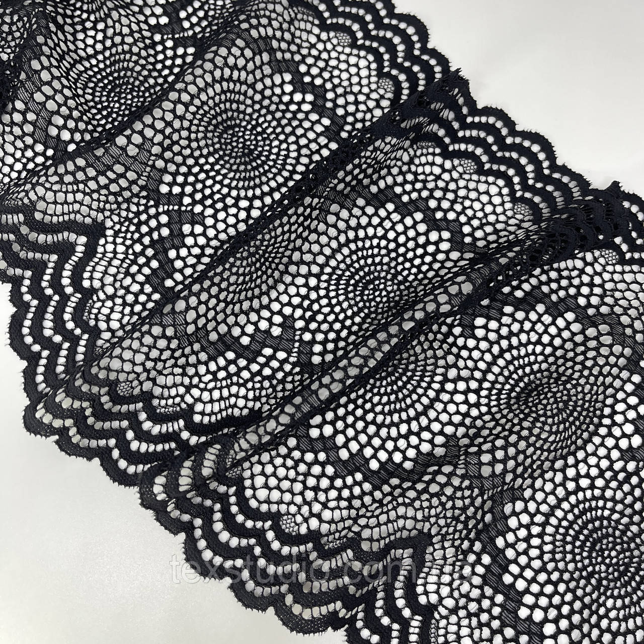 Мереживо "Андреа" еластичне чорне з візерунком 23 см., фото 1
