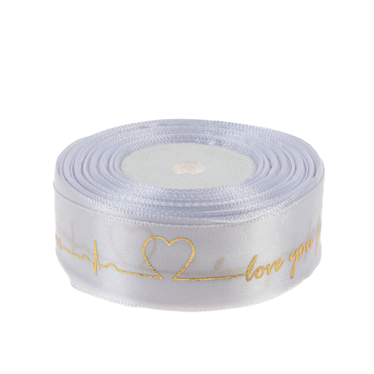 Стрічка атласна 2,5 см "Love you forever" (1 м), біла