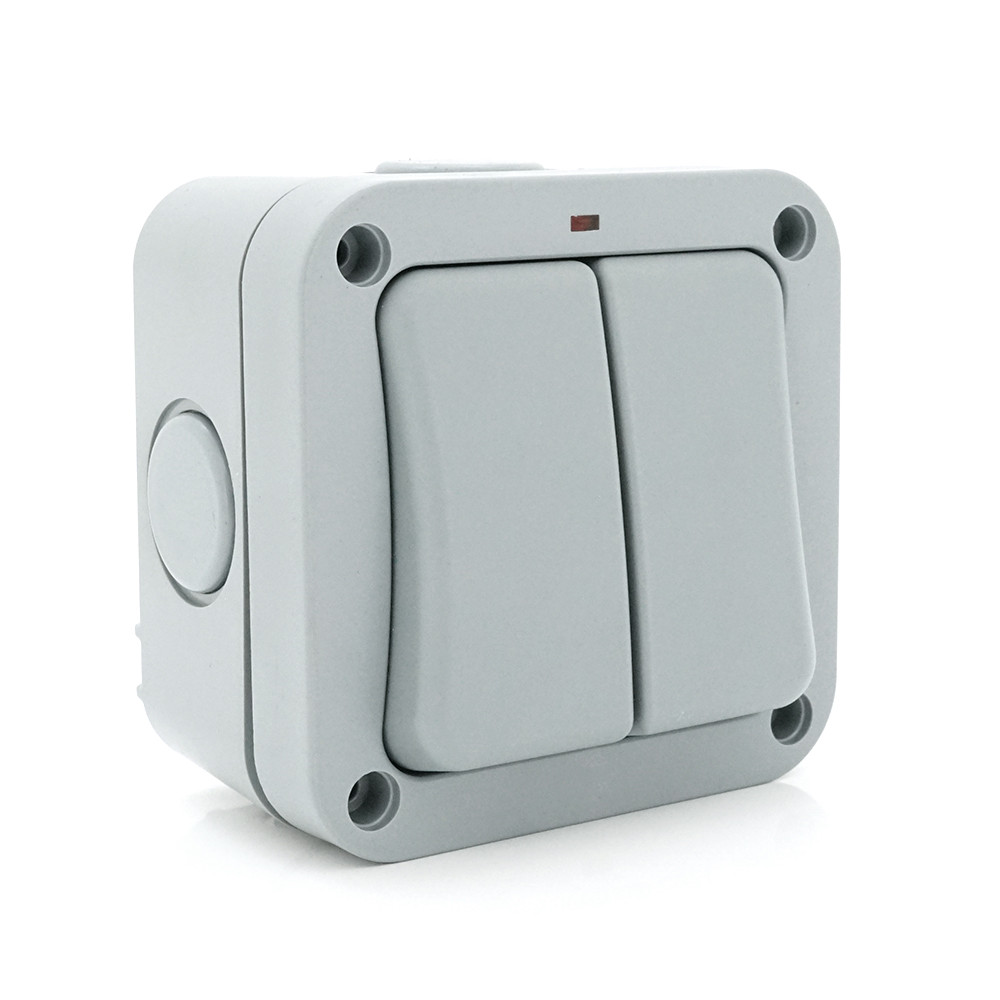 Вимикач подвійний зовнішнього монтажу, водонепроникний, IP66, AC: 110-250V, 10A, White, фото 1