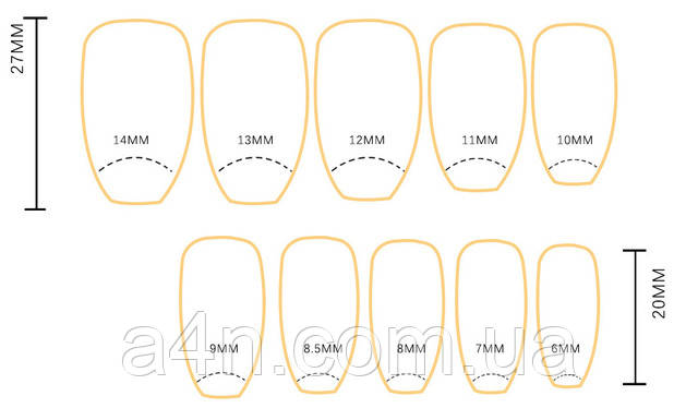 Размеры накладных ногтей