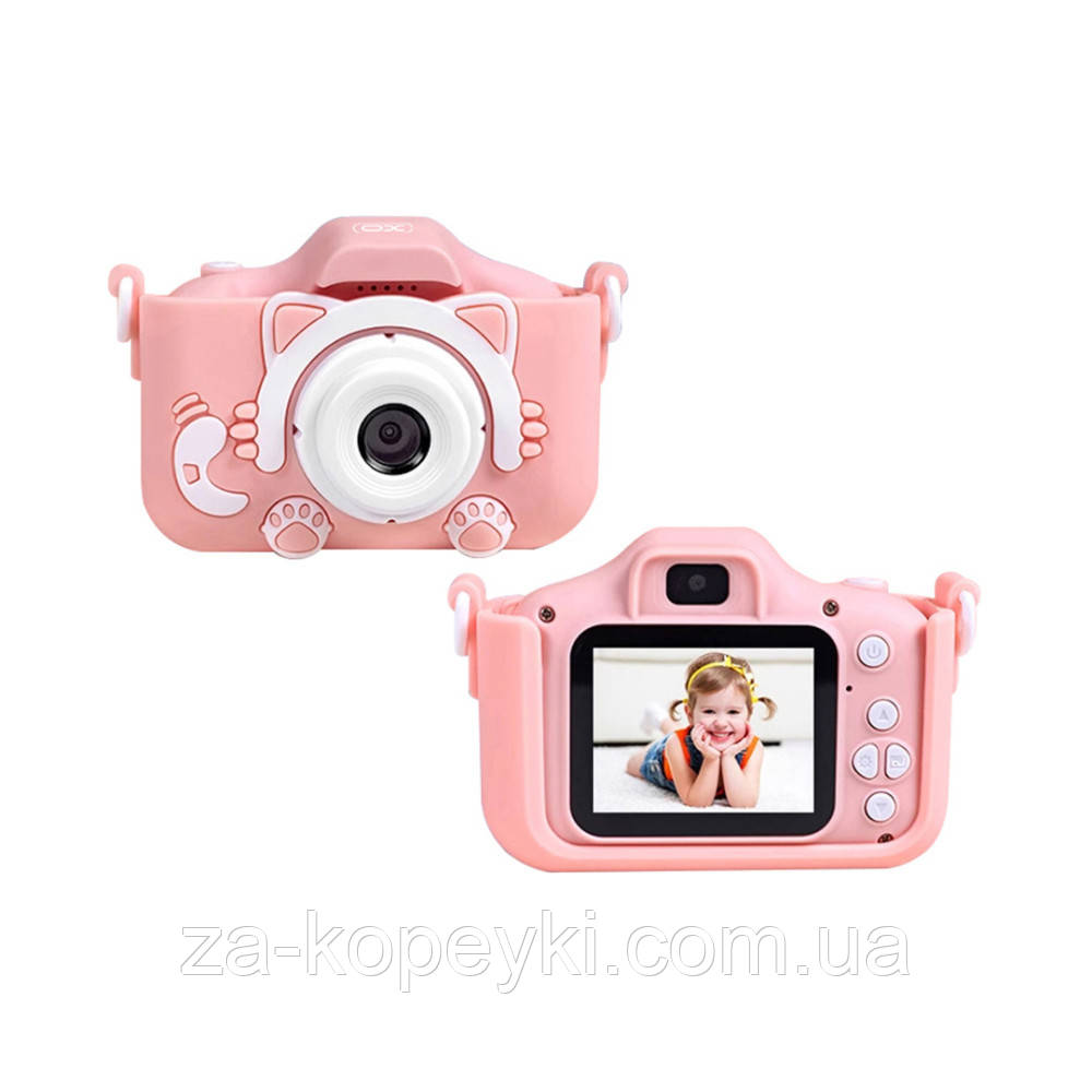 Дитячий фотоапарат XO XJ01 з силіконовим чохлом та ремінцем Pink, фото 1