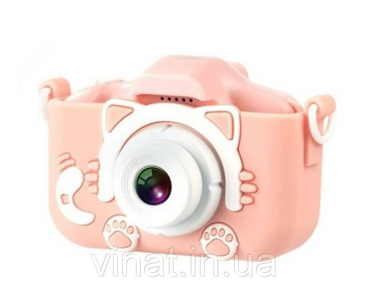 Дитячий фотоапарат XO XJ01 з силіконовим чохлом та ремінцем Pink