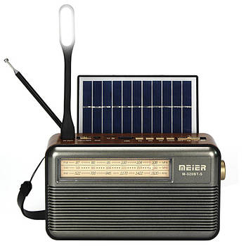 Радіоприймач із сонячною панеллю, ліхтариком та USB, Meier M-520BT-S, Сірий / Акумуляторний радіостанція / Радіо
