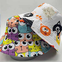 Літня двостороння панама унісекс КОТИКИ (Розмір 50-52,53-54,54-55,56-57), Біла/Мульті