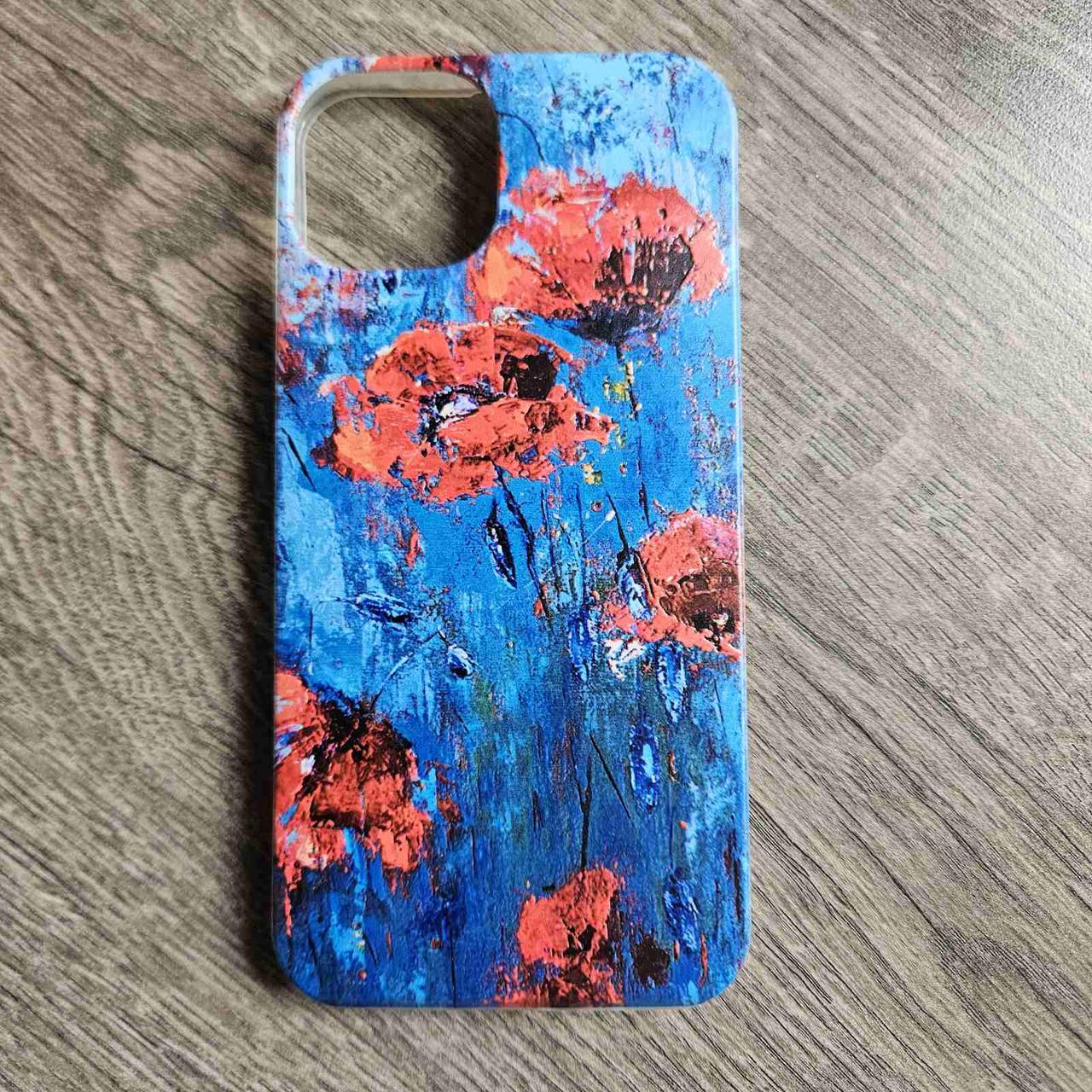 Чохол для iPhone 13 з УФ-друком Маки на блакитному тлі., фото 1