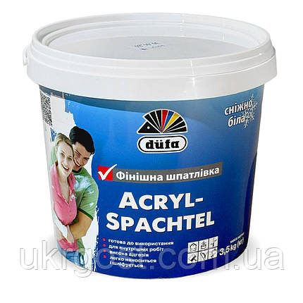 Шпаклівка фінішна акрилова Dufa Acryl-Spachtel готова до застосування Сніжно-білий 16 кг, фото 3