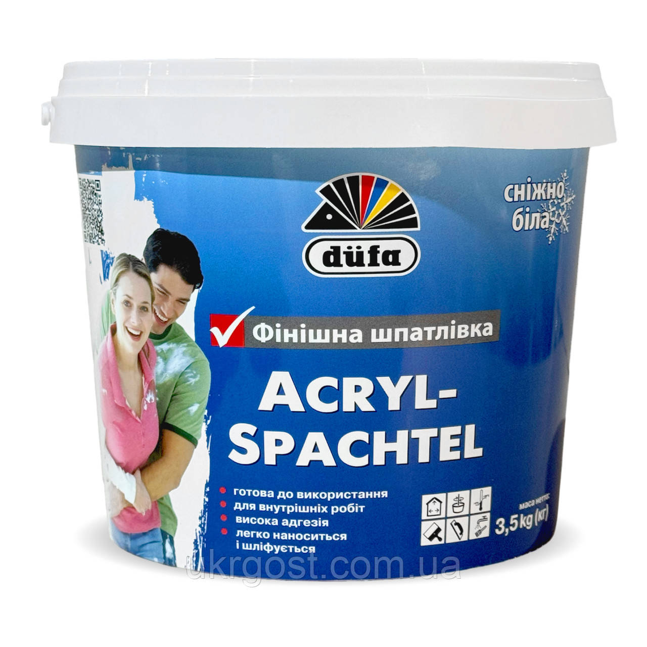 Шпаклівка фінішна акрилова Dufa Acryl-Spachtel готова до застосування Сніжно-білий 16 кг