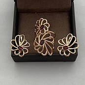 Комплект золотий каблучка та сережки з червоним гранатом 10.48